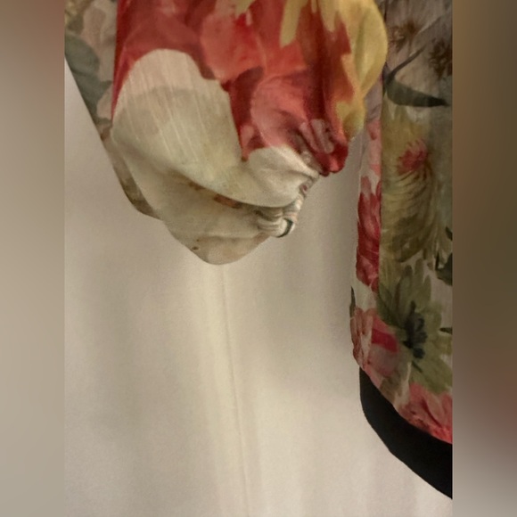 Express Floral Sheer Smocked Balloon Sleeve Button Up Shirt - Picture 5 of 9